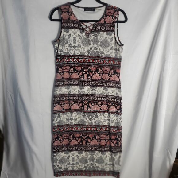 Ivanka Trump Sleeveless Knit Dress Size S/P Boho Floral Striped Midi Stretch - Picture 1 of 9